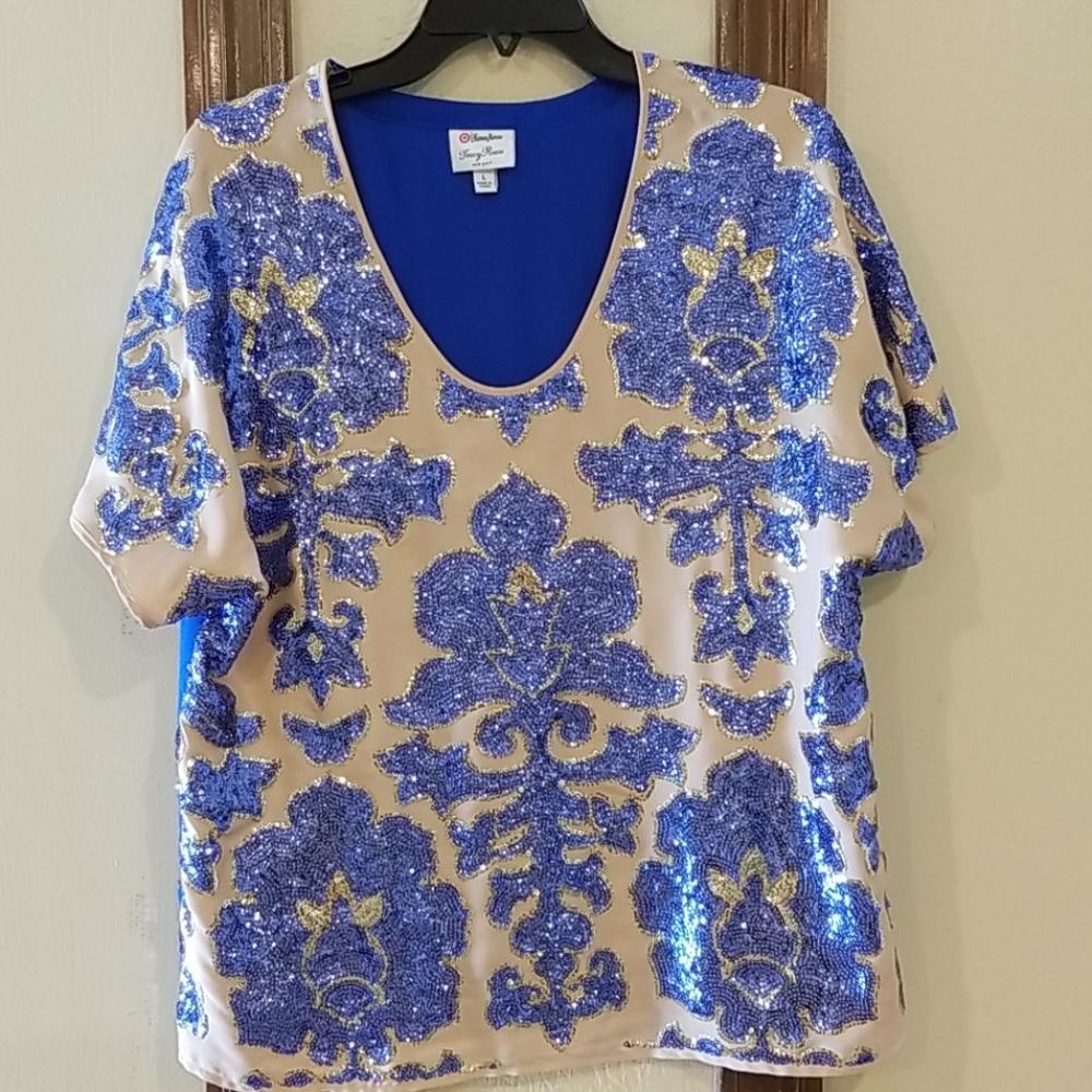 Tracy Reese blue sequined shirt